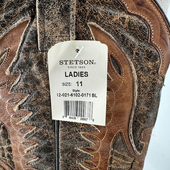 Stetson boots womens 11 brown leather fashion wingtip western festival horse - Picture 2 of 8